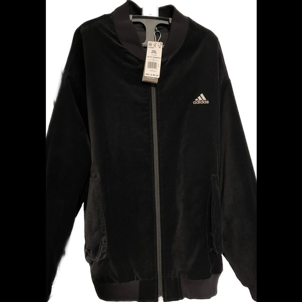 NWT Men’s XXL Adidas Black Velvet Bomber Jacket